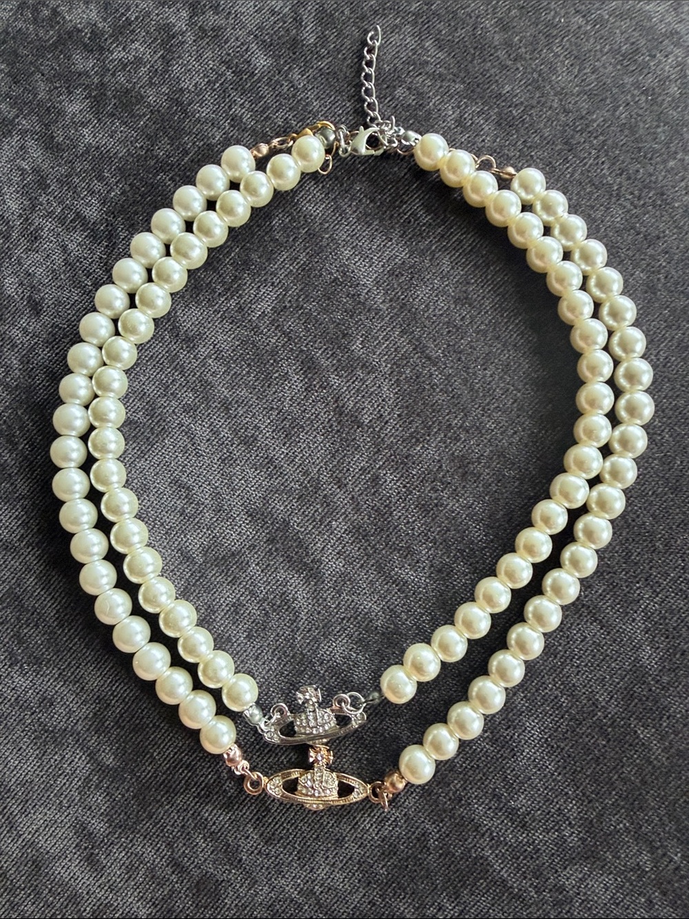 2 Saturn and Pearl Choker Necklace